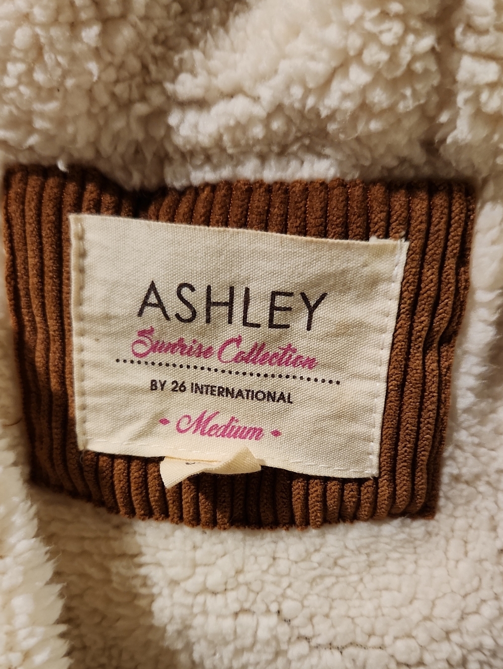 NWOT Ashley By 26 International Sherpa Lined Cognac Courdoroy Zip Hoodie Jacket - Picture 7 of 8